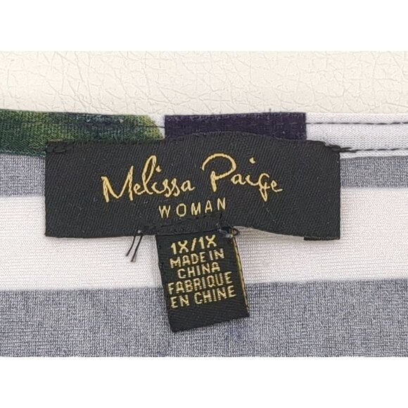 Melissa Paige Tunic Top Women 1X Black White Floral Stretch Pullover Asymmetric - Picture 4 of 7